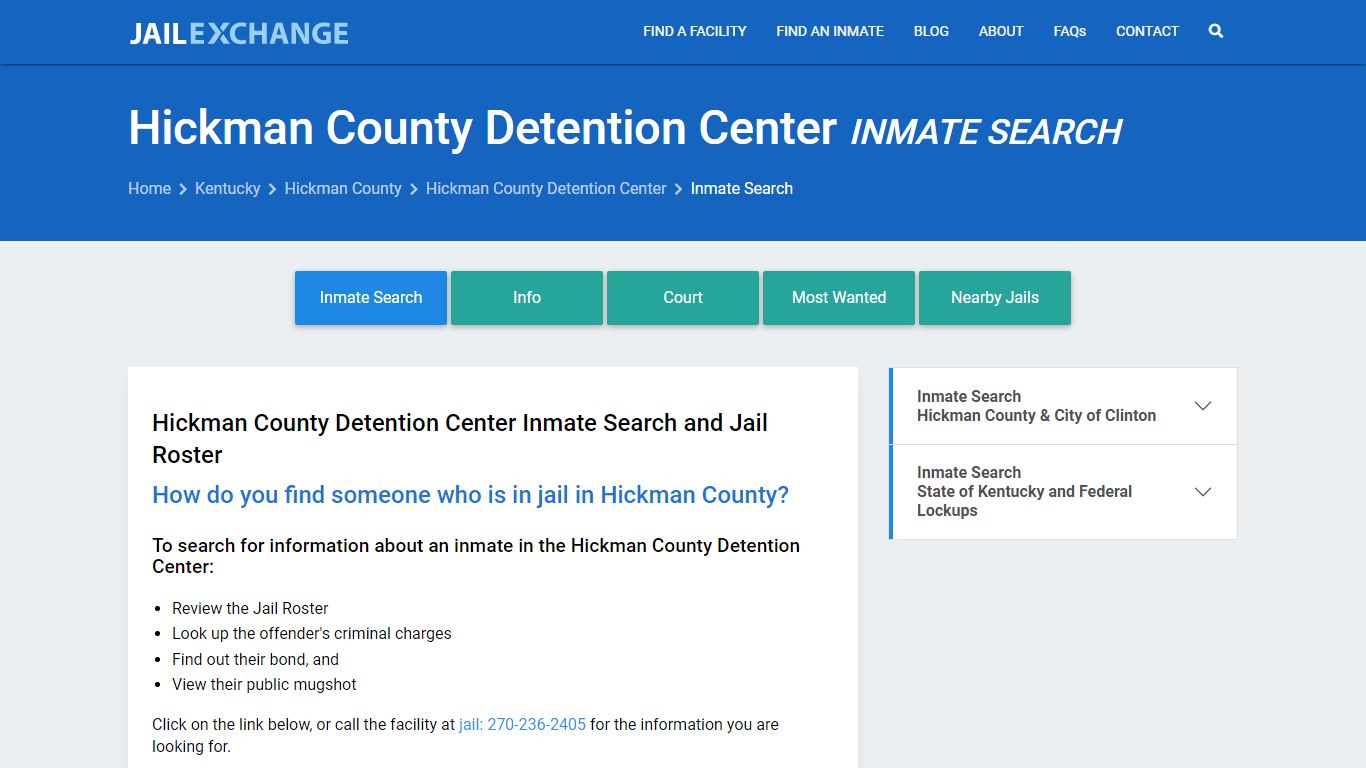 Hickman County Detention Center Inmate Search - Jail Exchange